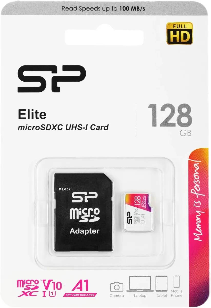 Silicon Power Elite microSDXC SP128GBSTXBV1V20SP 128GB A1, UHS-I Class 1 , Class 10