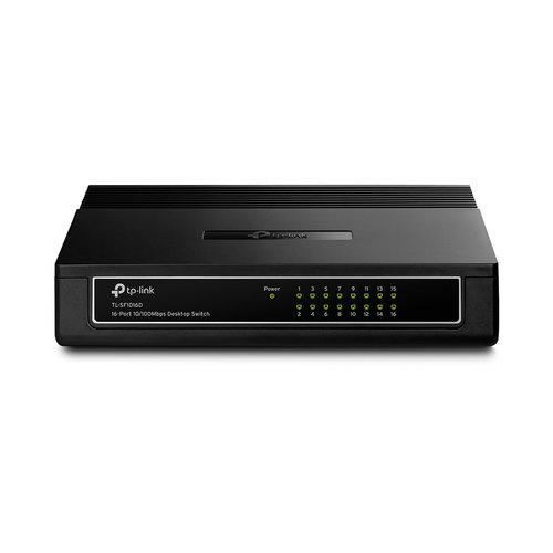 TP-Link TL-SF1016D 16-портовый настольный коммутатор 10/100 Мбит/с, 16 портов RJ45 10/100 Мбит/с, пластиковый корпус