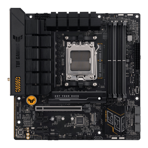 ASUS TUF GAMING B650M-E WIFI (Socket AM5, mATX, 4xDDR5(128GB), 4xDDR5(192GB), DP/HDMI, 2xPCIe 4.0x16/1xPCIe 4.0, 1xLAN (2.5GbE), Wi-Fi 6i, BT5.2, 4xSATA 6Gb/s, 3xM.2, 1xType-C, 4xUSB 3.2, 3xUSB 2.0)