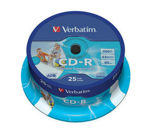Verbatim  Диски CD-R 25 шт.   Printable InkJet, 52-x 700Mb, Cake Box (43439)