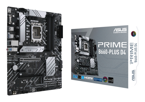 Материнская плата ASUS PRIME B660-PLUS D4, Socket LGA 1700, Intel B660, 4xDDR4, 4xSATA, 3xM.2, 1xPCIe 4.0 x16, 1xPCIe 3.0 x4, 1xHDMI, 1xDP, 1xVGA, 1x 1Gb LAN, 1xUSB-C 3.2 Gen 2x2, 2xUSB-A 3.2 Gen 2, 1xUSB-A 3.2 Gen 1, 2xUSB-A 2.0, 7.1, ATX