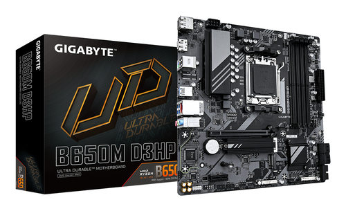 Материнская плата Gigabyte B650M D3HP, AM5, AMD B650, 4xDDR5, 4xSATA, 2xM.2, 1xPCIe 4.0 x16, 1xPCIe x1, HDMI, 2xDisplayPort, 1x2.5Gb LAN, USB Type-C, 3x3.5 мм, 7.1, microATX