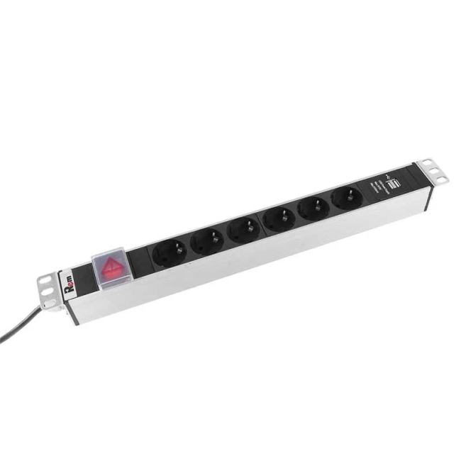 R-16-6S-V-U-440-3 ЦМО Блок розеток Rem-16 с выкл и USB-портом, 6 Schuko, 16A, алюм., 19",  шнур 3 м.