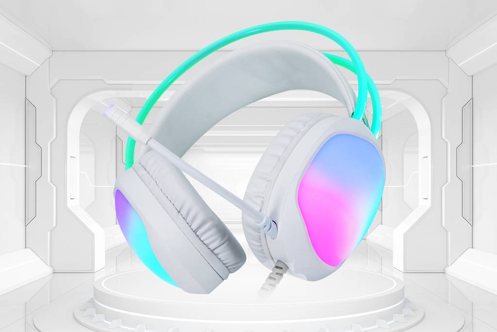 Гарнитура Marvo HG8959 Lumi 40 белый, проводная, 2×3.5 мм, микрофон с отключением, RGB-подсветка