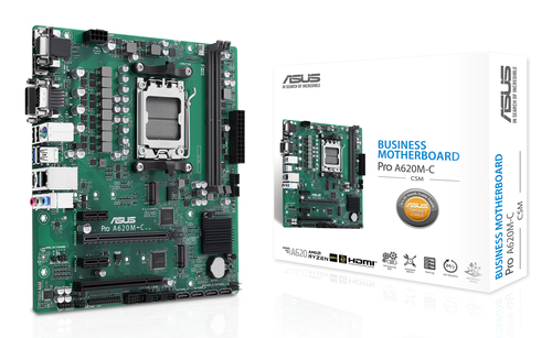 Материнская плата ASUS Pro A620M-C-CSM, AM5, AMD A620, 2xDDR5, 4xSATA, 2xM.2 PCIe 4.0 x4, 1xPCIe 4.0 x16, 2xPCIe x1, 1xRJ45 1GbE, 1xUSB 3.2 Gen 2, 3xUSB 2.0, 1xUSB-C 3.2 Gen 2, 1xDVI-D, 1xDP, 1xHDMI, 1xVGA, 3x3.5 мм, 7.1, mATX