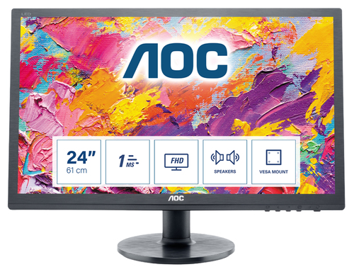 Монитор LCD AOC 24" e2460Sh Black {TN LED, 1920x1080, 1ms, 170/160, DVI, VGA, HDMI, 20M:1, 250cd}