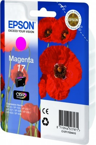<050053> Картридж струйный EPSON T1703 17 для Epson XP-33/103/203/207/303/306/403/406, пурпурный [C13T17034A10]