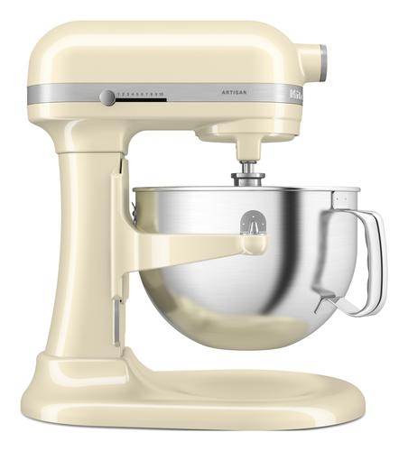 Настольный миксер с выдвижной чашей KitchenAid, 5.6 л, мощность 375 Вт, планетарное вращение, механическое управление, 11 скоростей, венчик/крюк для теста/лопатка для смешивания, цвет бежевый