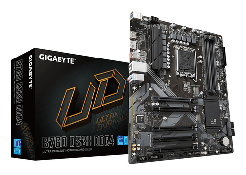 Материнская плата Gigabyte B760 DS3H DDR4, Socket 1700, Intel®B760, 4xDDR4-3200, HDMI+DP, 5xPCI-Ex16, 4xSATA3(RAID 0/1/5/10), 2xM.2, 8Ch Audio, GLan, (4+4)xUSB2.0, (1+2)xUSB3.2, (1+1)xUSB3.2 Type-C™, 1xPS/2, ATX, RTL