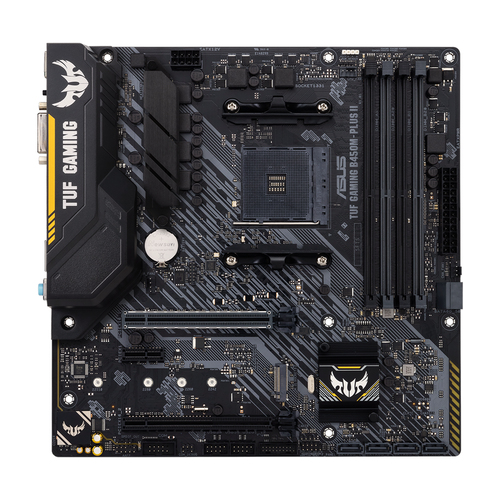 Материнская плата ASUS TUF GAMING B450M-PLUS II, AM4, AMD B450, 4xDDR4, 6xSATA, 1xM.2, 1xPCIe 3.0 x16, 1xPCIe 2.0 x16, 1xPCIe x1, 1xHDMI, 1xDVI-D, 1x 1Gb LAN, 2xUSB-A 3.2 Gen 1, 1xUSB-A 3.2 Gen 2, 2xUSB-A 2.0, 1xUSB-C 3.2 Gen 1, 3x3.5 мм, 7.1, mATX