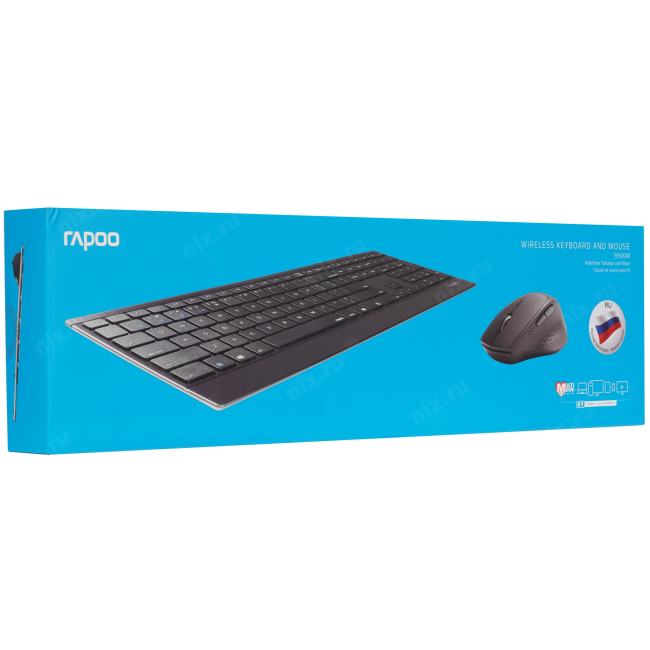 RAPOO <9500M  Black>  (Кл-ра,FM/BT,USB+Мышь  4кн,Optical,Roll,FM/BT,USB) <18892>