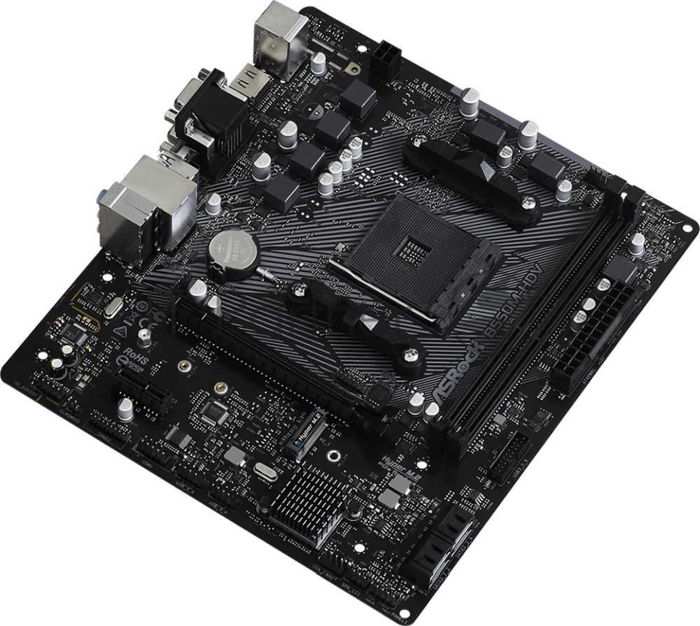 Материнская плата ASRock B550M-HDV, AM4, AMD B550, 2xDDR4, 4xSATA, 1xM.2, 1xPCIe 4.0 x16, 1xDVI-D, 1xHDMI, 1xVGA, 1x 1Gb LAN, 3x3.5 мм, 7.1, mATX