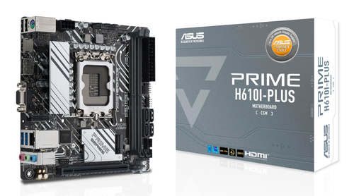 Материнская плата ASUS PRIME H610I-PLUS-CSM, LGA 1700, Intel H610, 2xDDR5, 4xSATA, 1xM.2 PCIe 3.0 x4, 1xPCIe 4.0 x16, 1xHDMI, 1xDP, 1xVGA, 2xUSB-A 3.2 Gen 1, 2xUSB-A 2.0, 1x 1Gb LAN, 3x3.5 мм, 7.1, Mini-ITX