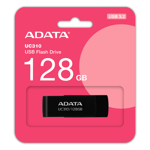USB накопитель ADATA - UC310, USB Type A (USB 3.2 Gen 1), 128 ГБ, read speed-100MB/s, цвет чёрный, UC310-128G-RBK