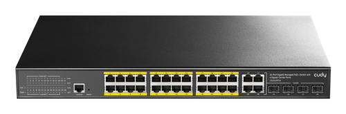 Коммутатор CUDY 24-Port Layer 2 Managed Gigabit PoE+ Switch with 4 Gigabit Combo Ports  400W Layer 2 Managed 28 Ports 10/100/1000M PoE Switch ,1-24 Port support POE (802.3at/af) ,with 4 Uplink Gigabit SFP/ETH Combo port + 1 Managed Port, IEEE 802.3af/at Standard, Each Port Max support 30W, Support QOS, STP/RSTP/MSTP、 IGMP、SNMP、WEB、VLAN、 EtherChann