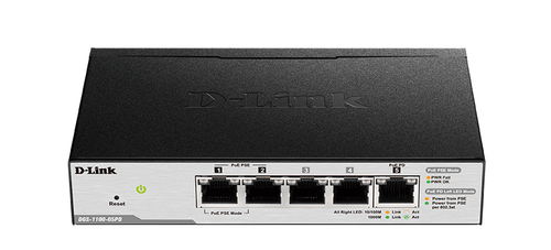 D-Link <DGS-1100-05PD /U> Управляемый коммутатор (2UTP 1000Mbps+3UTP  1000Mbps  PoE)