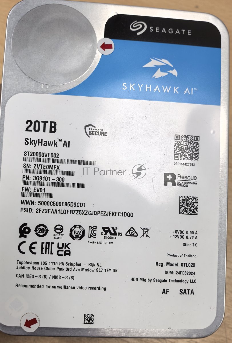 (Из ремонта, рабочий, гарантия 14 дней) Жесткий диск Seagate SkyHawk AI ST20000VE002 20Tb, 3.5", 7200 RPM, SATA-III, 512e, 256MB, для систем видеонаблюдения