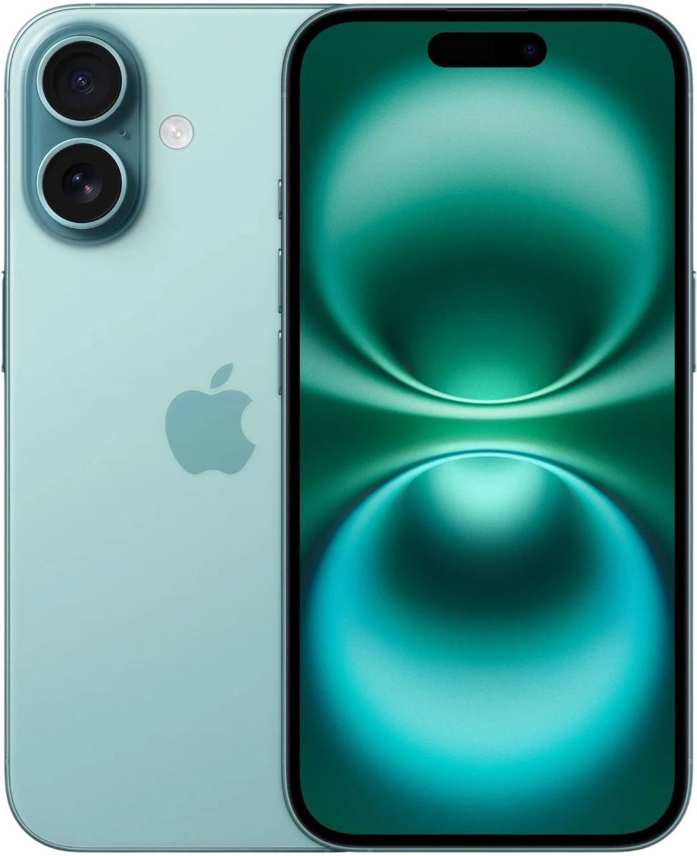 Смартфон Apple A3287 iPhone 16 128Gb 8Gb бирюзовый моноблок 3G 4G 1Sim 6.1" 1179x2556 iOS 18 48Mpix 802.11 a/b/g/n/ac/ax/be NFC GPS Protect