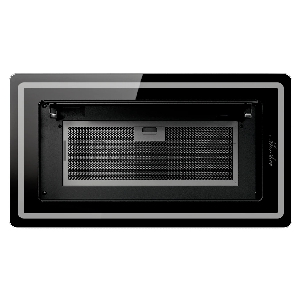 Встраиваемая вытяжка MONSHER LUMIA 60 NOIR, High-Tech, 52 см, сенсорное управление, 3 скорости, 345 м3/ч, обратный клапан, LED освещение, угольный фильтр KFY-L (опция), уровень шума 68 дБ, цвет черный