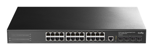 Коммутатор CUDY  GS5024S4  24-Port Layer 3 Managed Gigabit Switch with 4 10G SFP Slots 24-Port Layer 3 Managed Gigabit Switch,24 Gigabit Ethernet ports + 4 10 Gigabit uplink SFP optical ports + 1 USB serial port + 1 Console port, backplane bandwidth 128Gbps, Layer 3 network management function, support routing, DHCP, VLAN, MAC address, ACL a