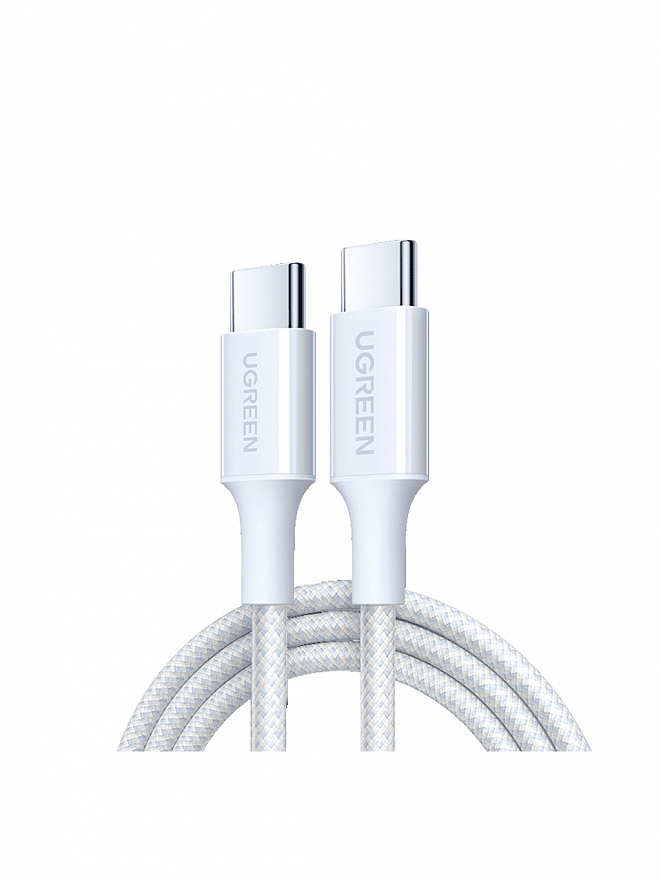 Кабель UGREEN L501 (35218) 60W USB-C to USB-C PD Fast Charging Braided Cable 3A Max. Длина: 1м. Цвет: белый