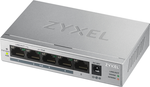 Zyxel GS1005HP поддерживает стандарт IEEE 802.3at, обеспечивая мощность питания до 30 Ватт на порт и суммарный бюджет PoE до 60 Ватт. С помощью этого коммутатора можно подавать питание на подключенные к нему различные сетевые устройства PoE, например, беспроводные точки доступа, IP-камеры наблюдения и VoIP-телефоны.