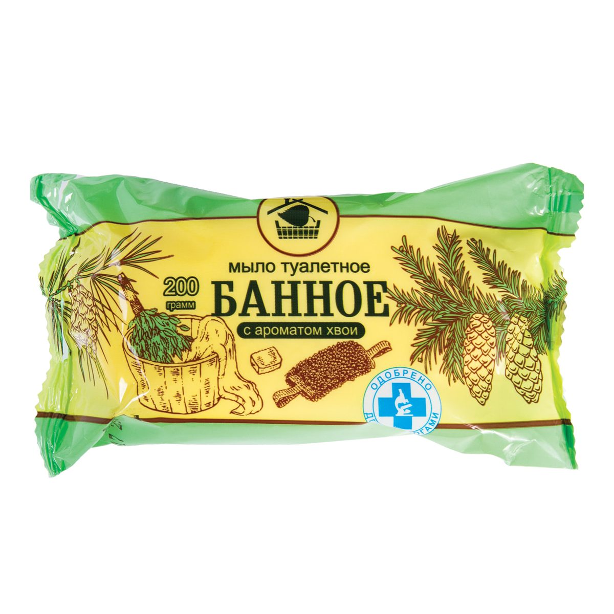 Мыло кусковое туалетное Меридиан "Банное. Хвоя", 200г, флоу-пак, 40шт.