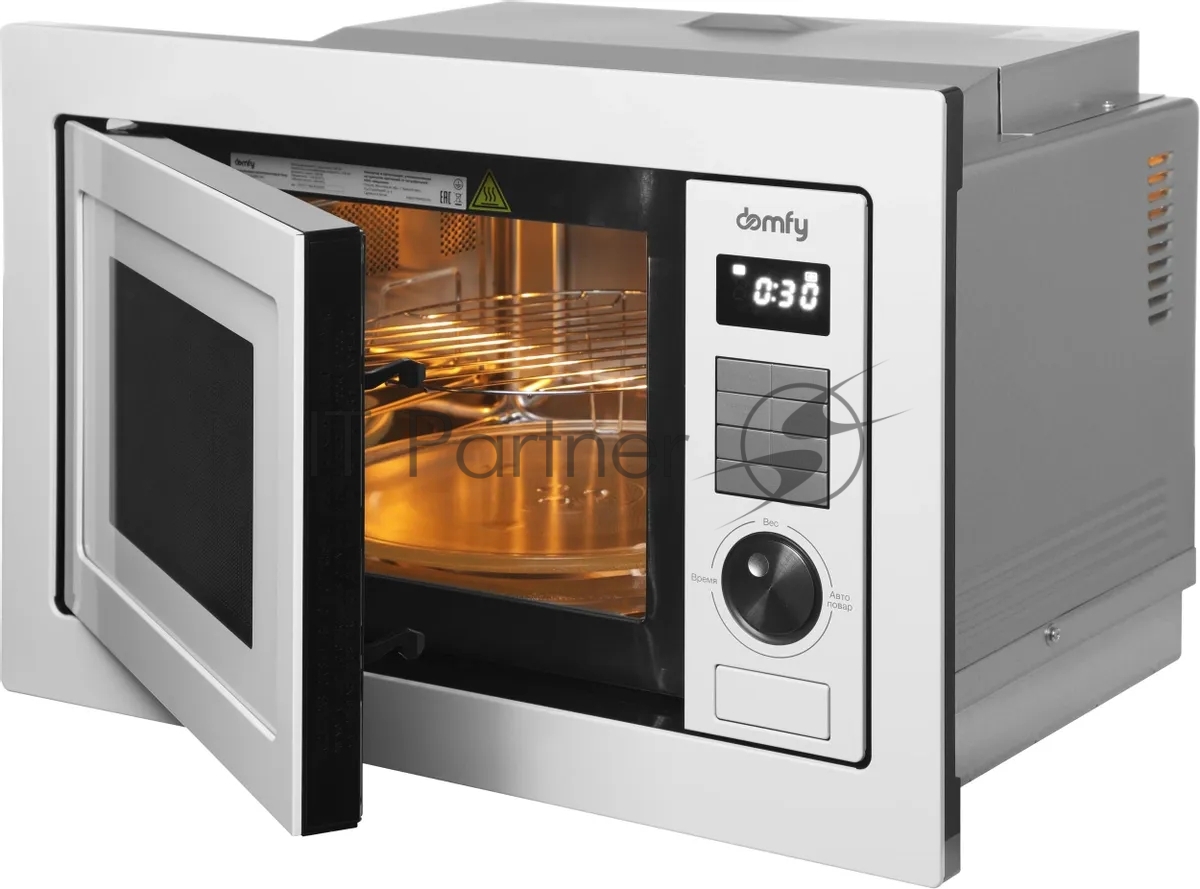 Встраиваемая микроволновая печь Domfy DM2540BW WG белый, 25 л, 900 Вт, переключатели - кнопки/поворотный мехинизм