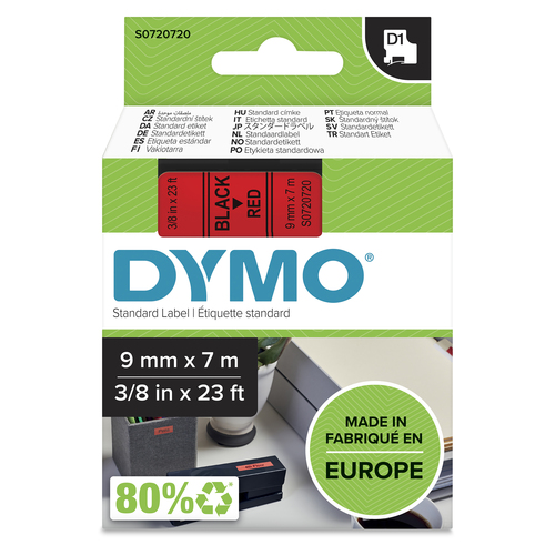 Картридж для принтера этикеток DYMO S0720720 D1 (9 мм x 7 м, цвет ленты красный, шрифт черный)