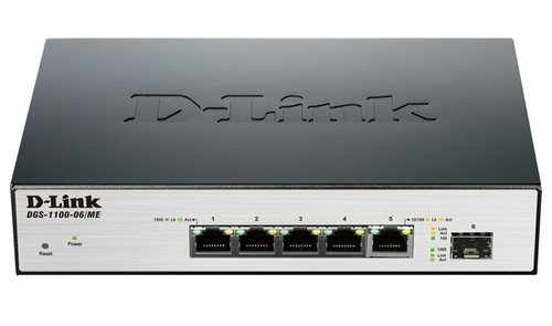 D-Link DGS-1100-06/ME/A1B Управляемый L2 коммутатор с 5 портами 10/100/1000Base-T и 1 портом 100/1000Base-X SFP