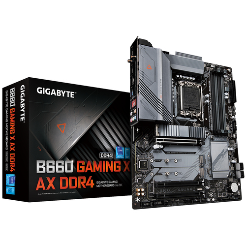 Материнская плата Gigabyte B660 GAMING X AX DDR4, Socket 1700, Intel®B660, 4xDDR4-3200, HDMI+DP, 3xPCI-Ex16, 4xSATA3(RAID 0/1/5/10), 3xM.2, 8Ch Audio, 2,5GbLan, WiFi, (4+4)xUSB2.0, (4+2)xUSB3.2, (0+1)xUSB3.2 Type-C™, ATX, RTL {}
