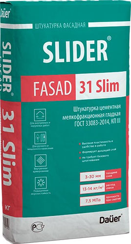 SLIDER FASAD 31 Slim Зима Штукатурка цементная мелкофракционная гладкая 40 кг