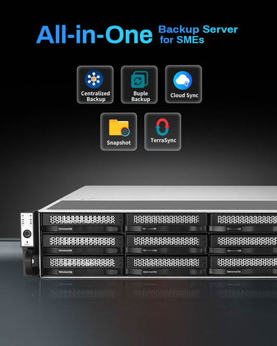 Система хранения данных TerraMaster U12-500 Plus 2U 10C 1,7(4,7)GhzCPU/16Gb(64)/RAID0,1,10,5,6,JBOD/up to 12 HS SATA(3,5'/2,5')/2xM.2 2280 NVMe/ 1xPCIe/3xUSB3.2 1xUSB Type-c/HDMI/2x10GbE RJ-45/iSCSI/2xPS/1YW/no rails