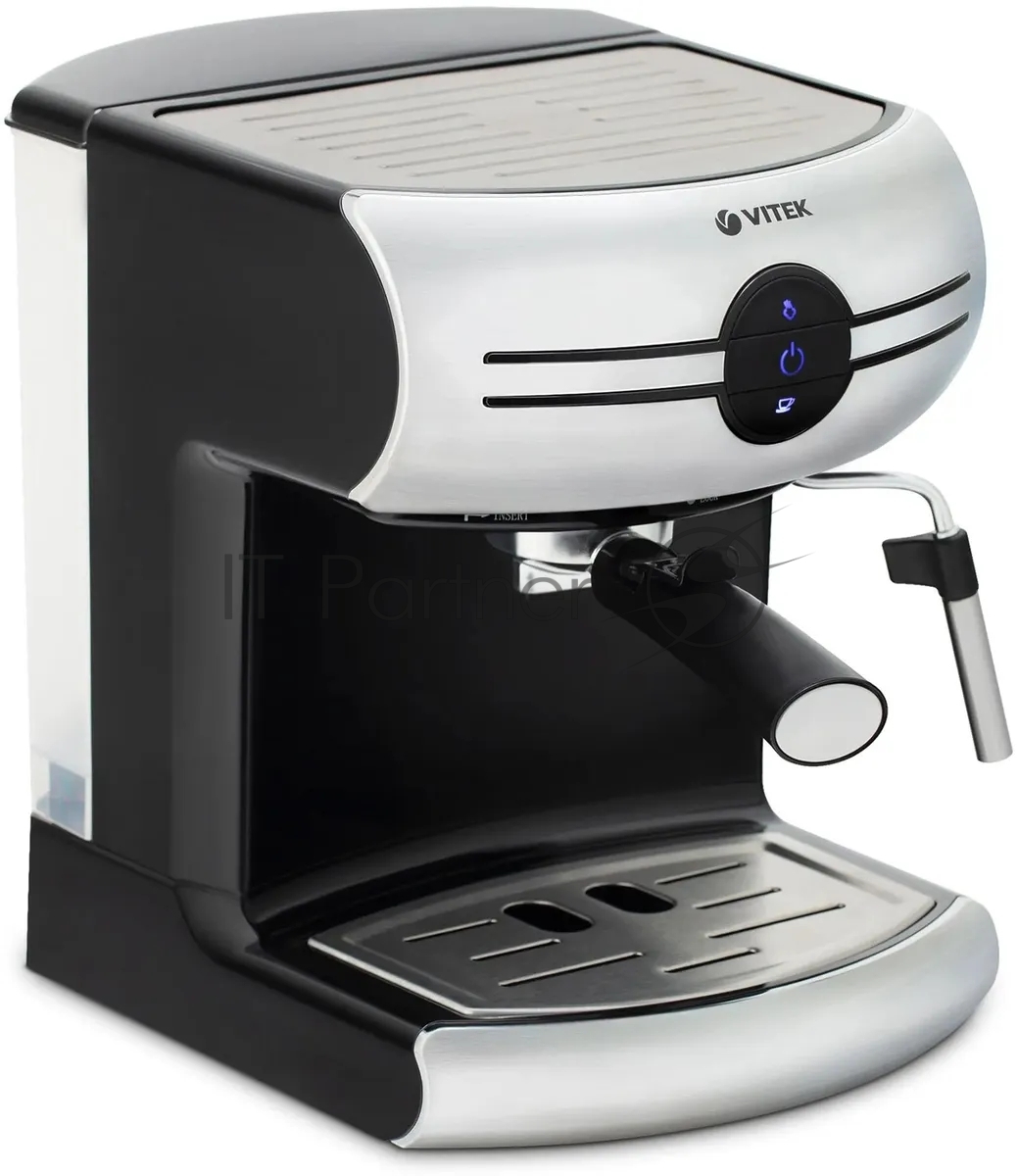 Кофеварка рожковая Vitek VT-1507 серебристый/черный, исп. кофе - молотый, 1.5 л, 1050 Вт, 15 Бар.