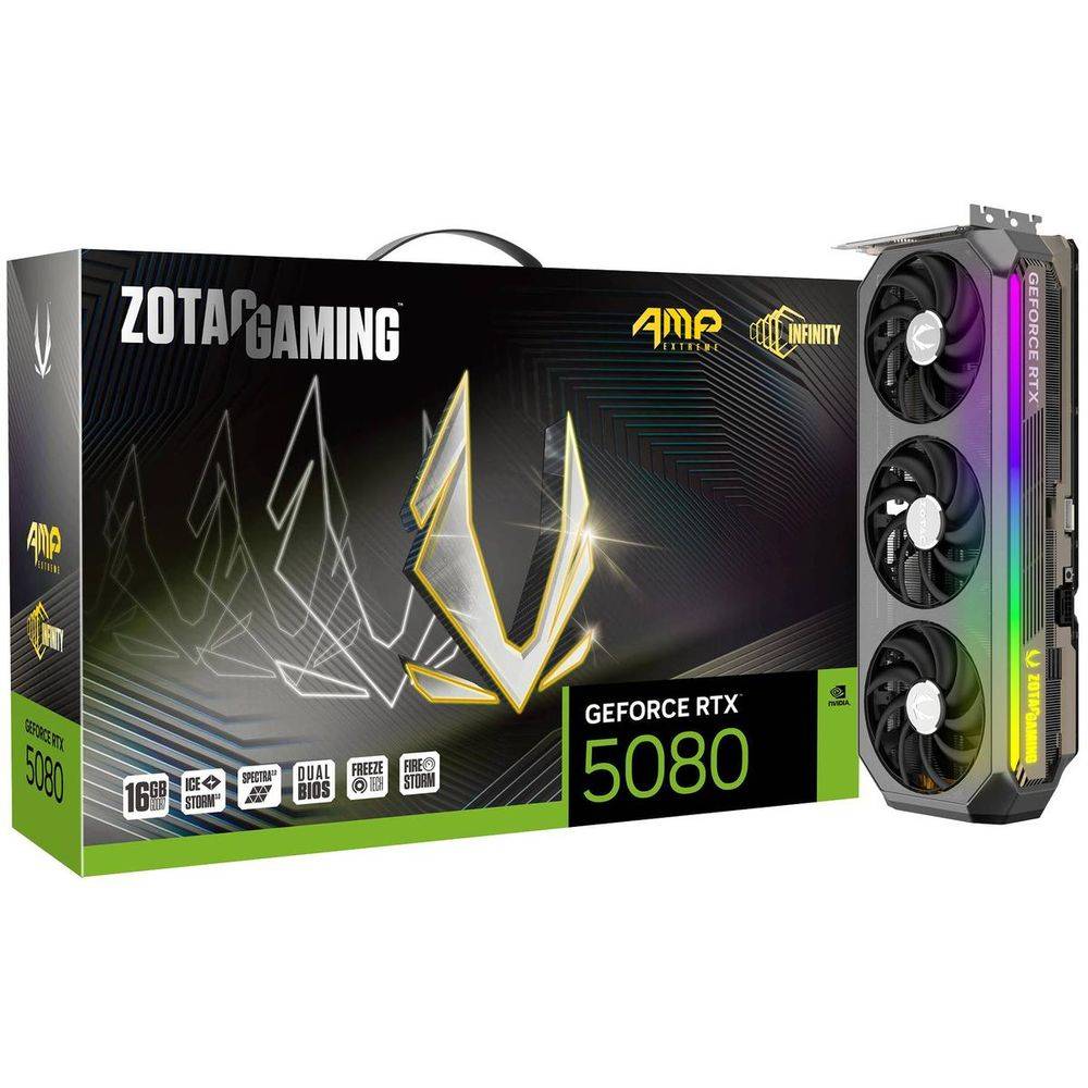 Видеокарта Zotac NVIDIA - GeForce RTX 5080 AMP Extreme INFINITY, PCI-E 4.0, GDDR7 16GB 256bit, 1x HDMI, 3x DP, max 7680 x 4320 (8K), ZT-B50800B-10P