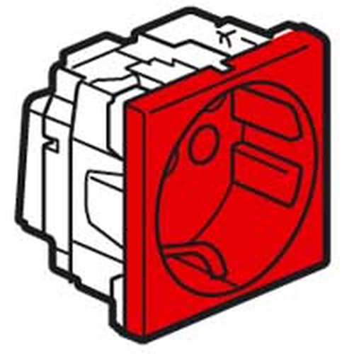 Розетка 2К+3 правая [077214] Legrand [Mosaic] - с винтовыми зажимами, с мех. блокировкой - немецкий стандарт - 2 модуля - красная
