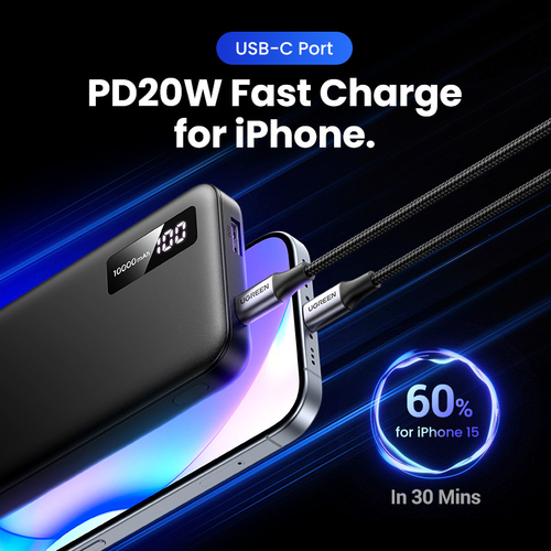 Беспроводная зарядка Magsafe UGREEN PB311 25742 10000mAh Mini Quick Charging 20W Power Bank, черный