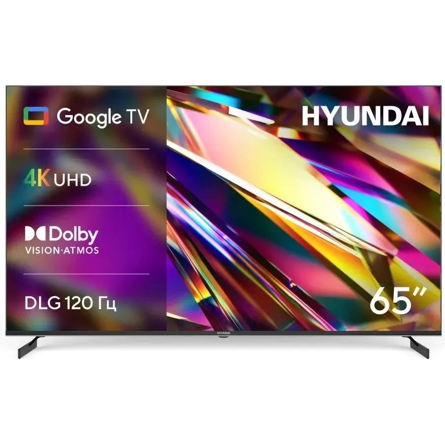 Телевизор LED Hyundai 65" H-LED65BU7011 Google TV Frameless Metal черный/черный 4K Ultra HD 60Hz DVB-T DVB-T2 DVB-C DVB-S DVB-S2 USB WiFi Smart TV