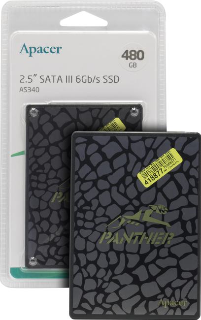 Твердотельный накопитель Apacer SSD PANTHER AS340 480Gb SATA 2.5" 7mm, R550/W520 Mb/s, 3D TLC, IOPS 96/30K, MTBF 1,5M, 280TBW, Retail, 3 years (AP480GAS340G-1)