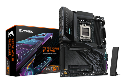 Материнская плата Gigabyte X870E AORUS ELITE X3D, AM5, AMD X870E, 4xDDR5, 4xSATA, 4xM.2, 1xPCIe 5.0 x16, 1xPCIe 4.0 x16, 1xPCIe 3.0 x16, 1xHDMI, 1x5Gb LAN, Wi-Fi 7, Bluetooth 5.4, 2xUSB-C 40Gbps (USB4), 1xUSB-C 10Gbps, 5xUSB-A 10Gbps, 3xUSB-A 5Gbps, 3x3.5 мм + S/PDIF оптический, 7.1, ATX