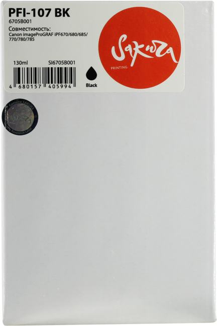 Картридж SAKURA SI6705B001 (PFI-107BK) Black  для Canon iPF670/680/685/770/780/785