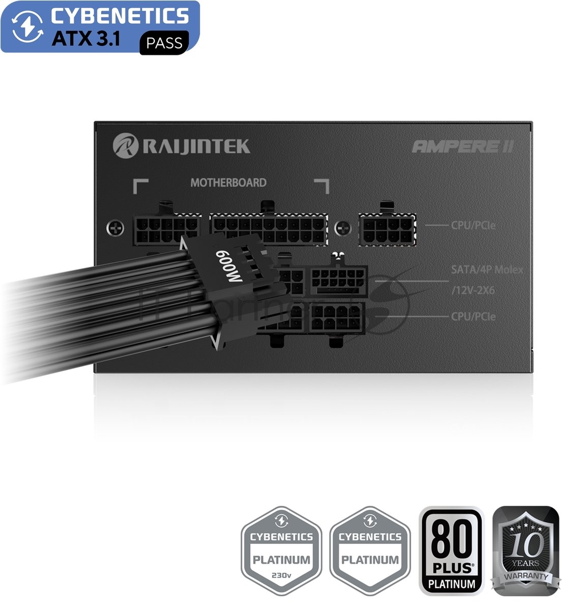 Блок питания RAIJINTEK AMPERE II 1000W, 1000Вт, 80+ Platinum, 120мм, модульный, черный