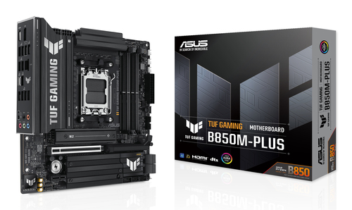 Материнская плата ASUS TUF Gaming B850M-Plus, AM5, AMD B850, 4xDDR5, 4xSATA, 3xM.2, 1xPCIe 5.0 x16, 1xPCIe 4.0 x4, 1xPCIe x1, 1xDP, 1xHDMI, 1x2.5Gb LAN, 4xUSB 2.0, 4xUSB 3.2 Gen 1, 3xUSB 3.2 Gen 2, 1xUSB-C, 3x3.5 мм, 7.1, mATX