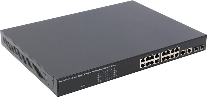 MultiCo <EW-P716162IW> Web Managed PoE Switch (16UTP  100Mbps+ 2Combo 1000BASE-T/SFP)