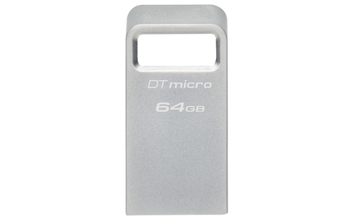 USB накопитель Kingston - DataTraveler Micro, USB Type A (USB 3.2 Gen 1), 64 ГБ, read speed-200MB/s, цвет серебристый, DTMC3G2/64GB