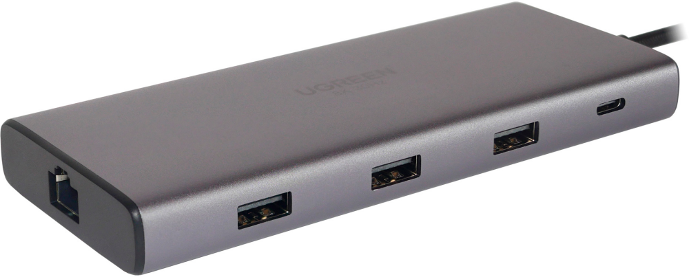 Конвертер  UGREEN CM639 (45520) 11-in-1 4K@60Hz 2xUSB-C 3.2+USB-A 3.2+USB-A 3.0+HDMI+VGA+RJ45 Gigabit+SD/TF+AUX3.5mm+PD Converter, серый