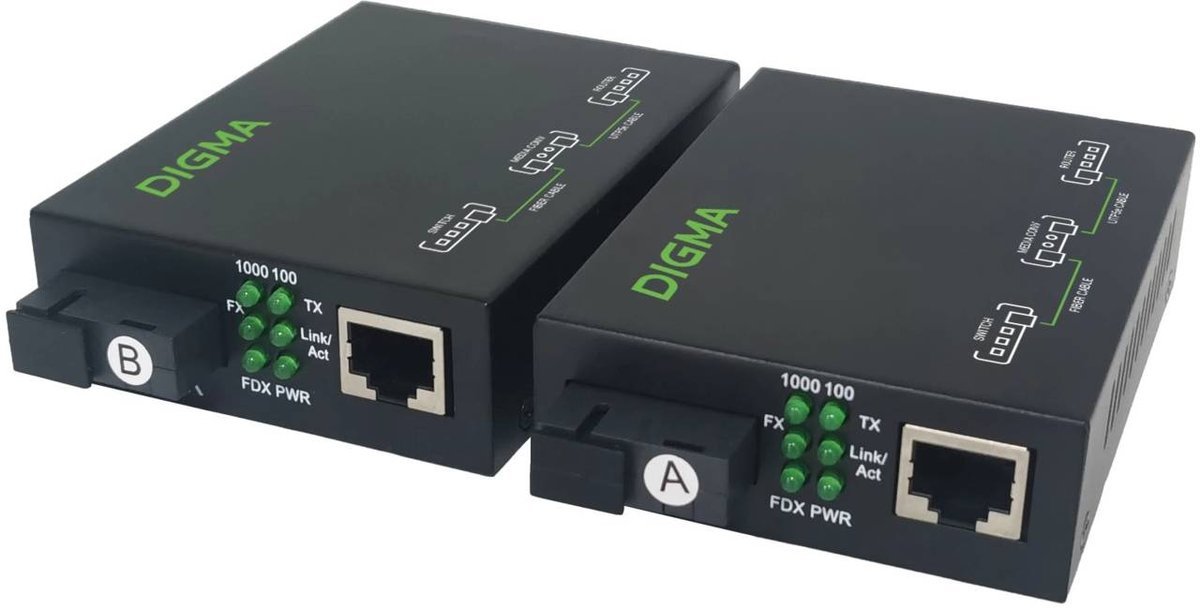 Медиаконвертер Digma DMC-1G53-20BL, 1×RJ-45, 1×SC, 20 км