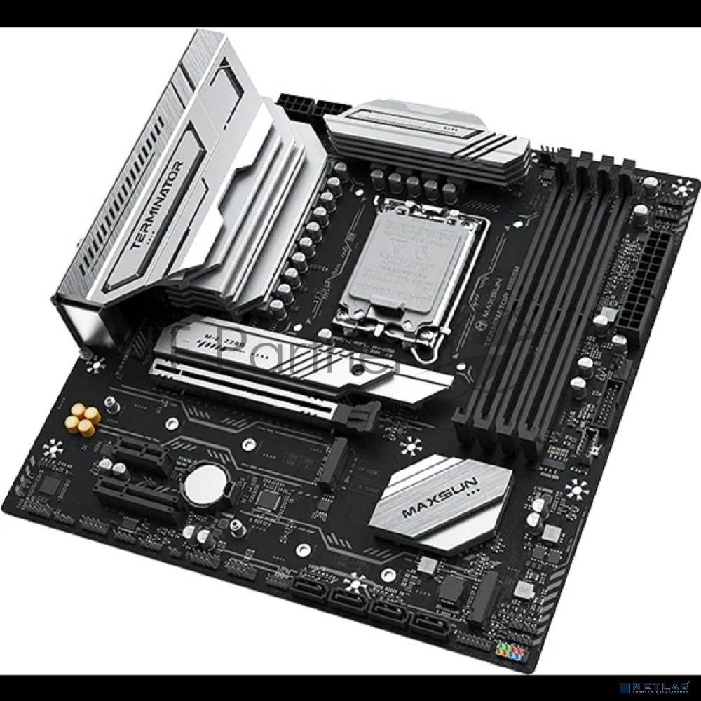 Материнская плата MAXSUN Terminator B860M WIFI, LGA 1851, Intel B860, 4xDDR5, 4xSATA, 3xM.2, 1xPCIe 5.0 x16, DisplayPort, HDMI, USB Type-C, 1x2.5Gb LAN, Wi-Fi 6, Bluetooth, 3x3.5 мм, 5.1, microATX