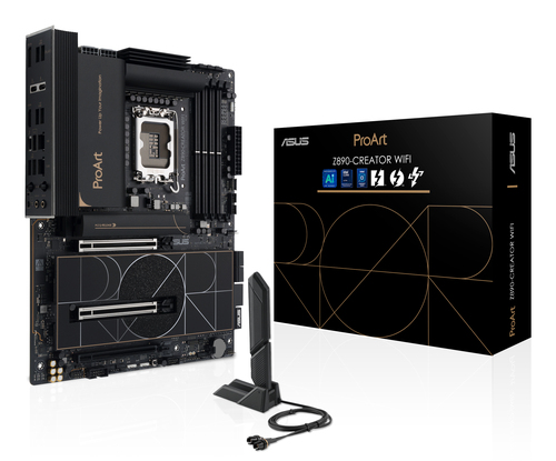 Материнская плата ASUS ProArt Z890-CREATOR WIFI, LGA 1851, Intel Z890, 4xDDR5, 4xSATA, 5xM.2, 2xPCIe 5.0 x16, 1xPCIe 4.0 x16, 1xHDMI, 1xDP, 1x 10Gb LAN, 1x 2.5Gb LAN, 2xUSB-C 10Gbps, 6xUSB-A 10Gbps, 1xUSB-A 2.0, 7.1, ATX