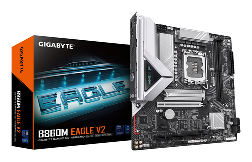 Материнская плата Gigabyte B860M EAGLE V2, LGA1851, Intel B860, 2xDDR5, 4xSATA, 2xM.2, 1xPCIe 5.0 x16, 1xPCIe 4.0 x4, 1xDP, 1xHDMI, 1x2.5Gb LAN, 3xUSB-A 5Gbps, 7xUSB-A 2.0, 1xUSB-C 5Gbps, 3x3.5 мм, 7.1, mATX